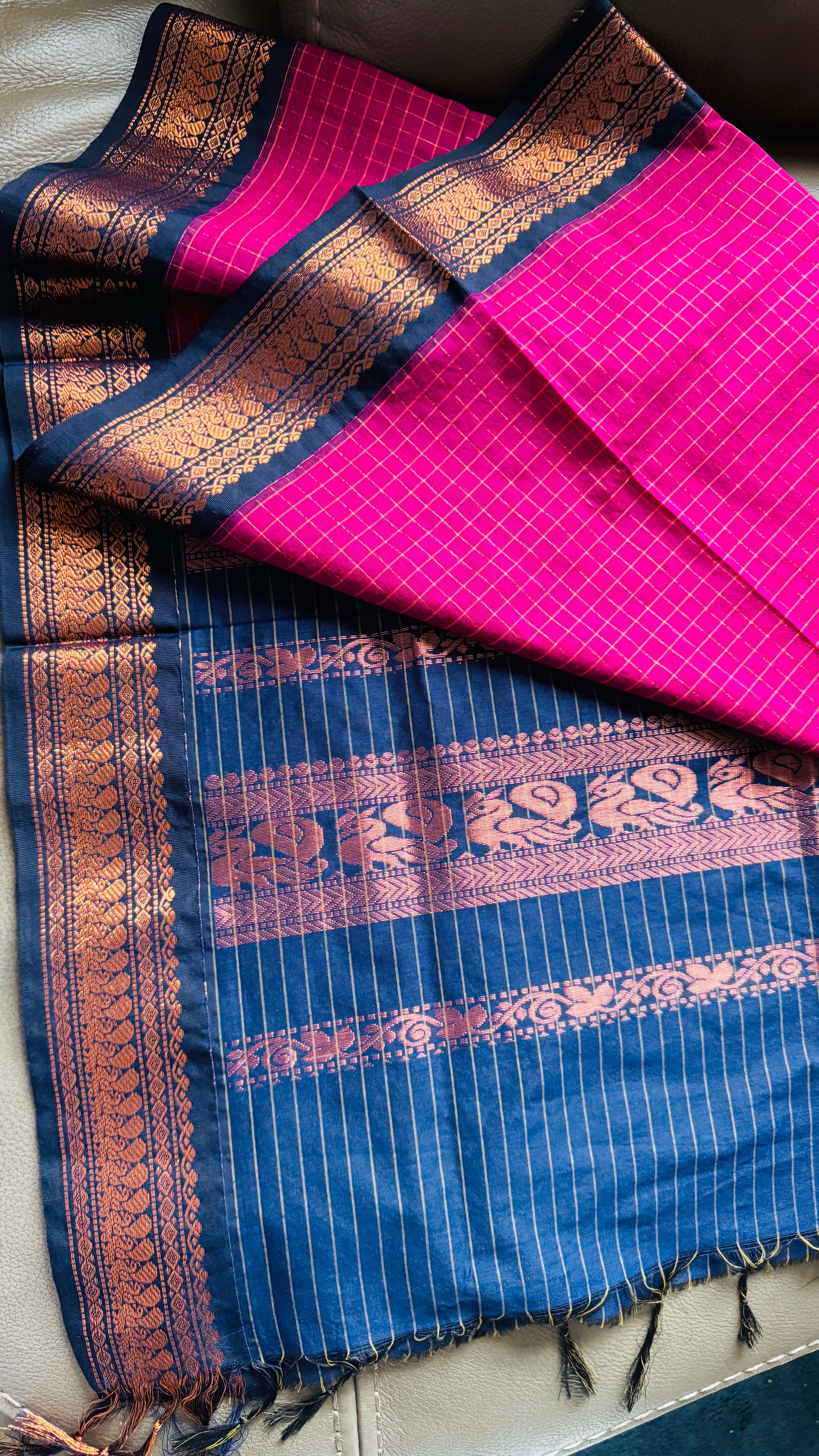 Kalyani Cotton - Pink Navy