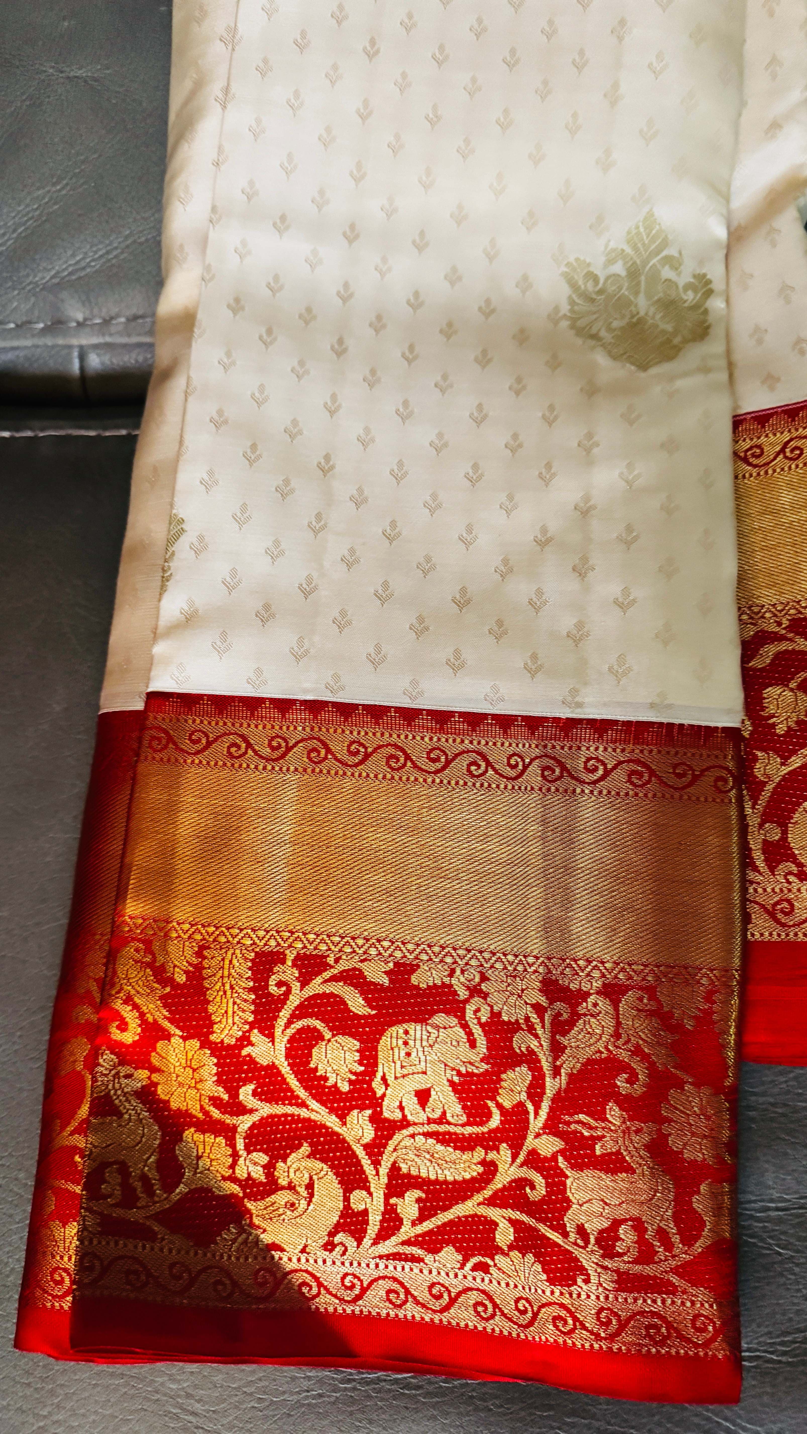 Pure Kanchipuram - Off White Red